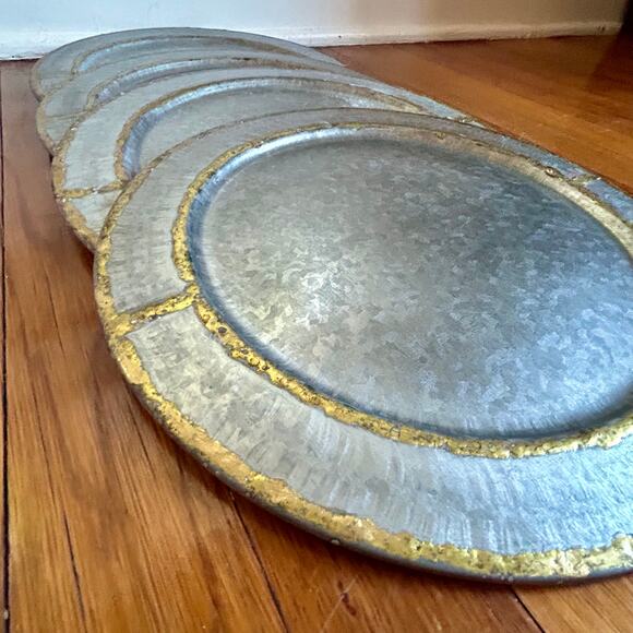 Set of 4 Hearth & Hand Magnolia Galvanized Chargers w/ Gold Accents - Picture 6 of 12